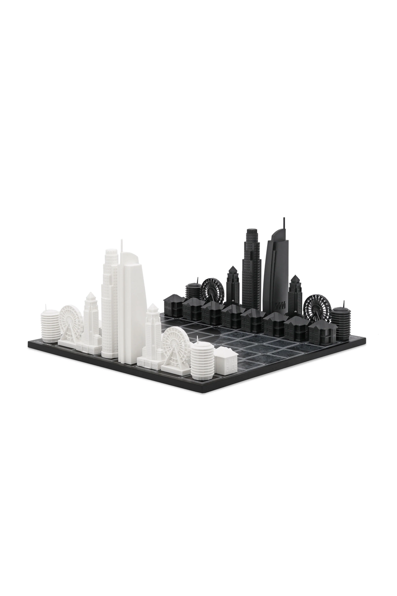 Chess Set Acrylic Los Angeles Edition with Wood Map Board, Main, color, Black