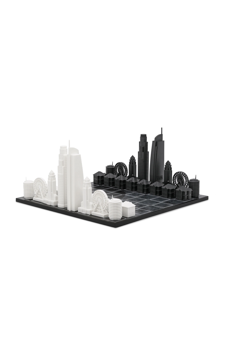 SKYLINE CHESS Chess Set Acrylic Los Angeles Edition with Wood Map Board, Main, color, Black