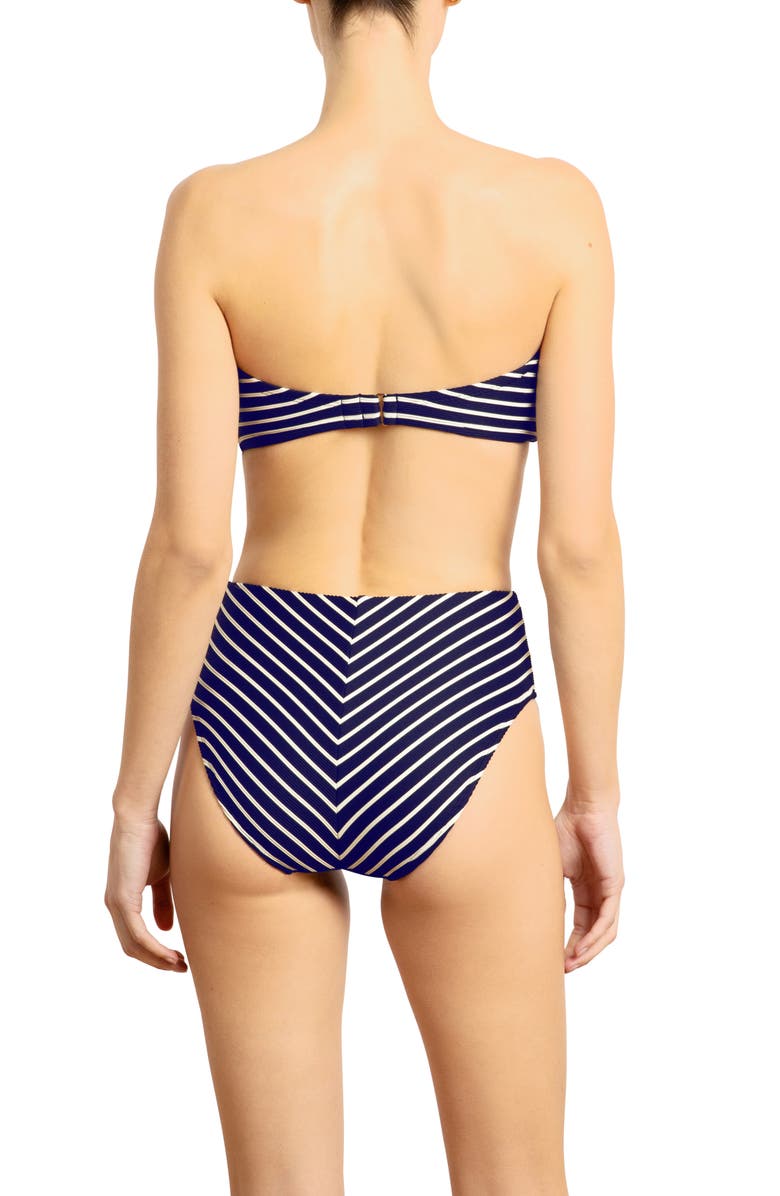 Robin Piccone Parker Stripe Bandeau Bikini Top, Alternate, color, Navy/ White