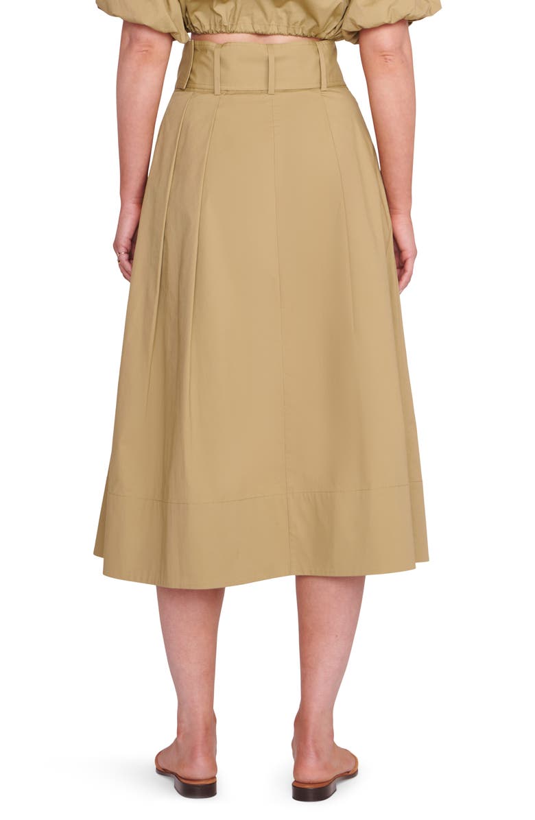 STAUD Kingsley A-Line Belted Cotton Skirt, Alternate, color, Khaki