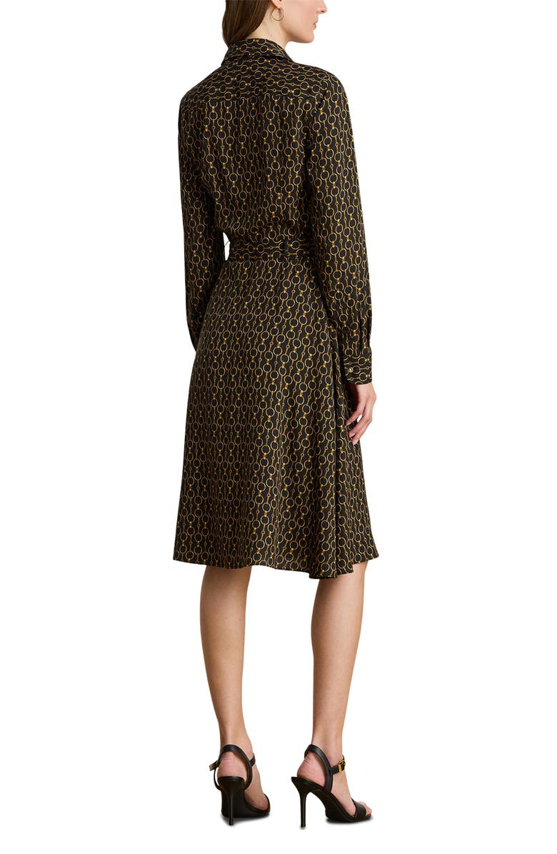 Lauren Ralph Lauren Chain Print Tie Waist Long Sleeve Crepe Shirtdress, Alternate, color, Black Multi