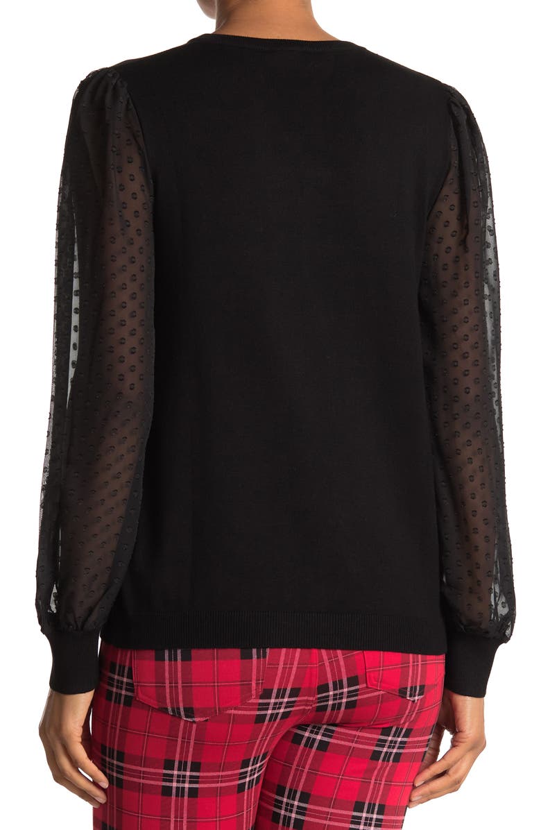 Adrianna Papell V-Neck Clip Dot Sleeve Sweater, Alternate, color, 