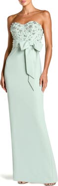 Mac Duggal Strapless Embellished Bustier Gown with Bow