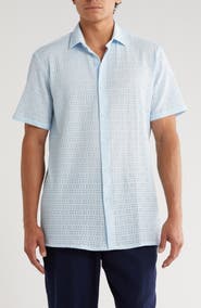 T.R. PREMIUM Textured Knit Short Sleeve Button-Up Shirt