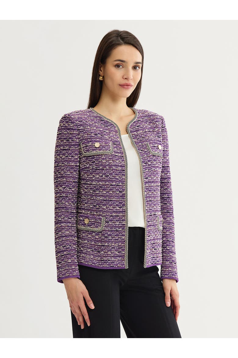 Relaxed Lurex Eyelash Ribbon Knit Jacket, Alternate, color, Fresh Purple/Biscotti