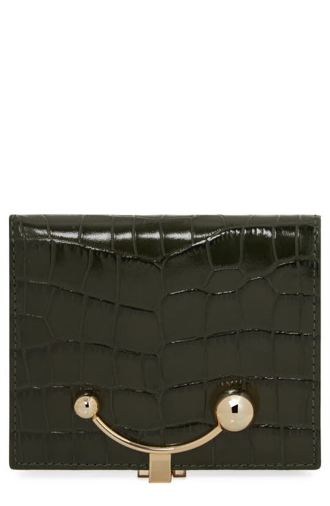 Crescent Croc Embossed Patent Leather Bifold Wallet