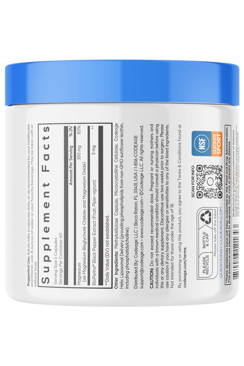 Magnesium Bisglycinate Chelate Supplement 2-Month Supply, Alternate, color, White