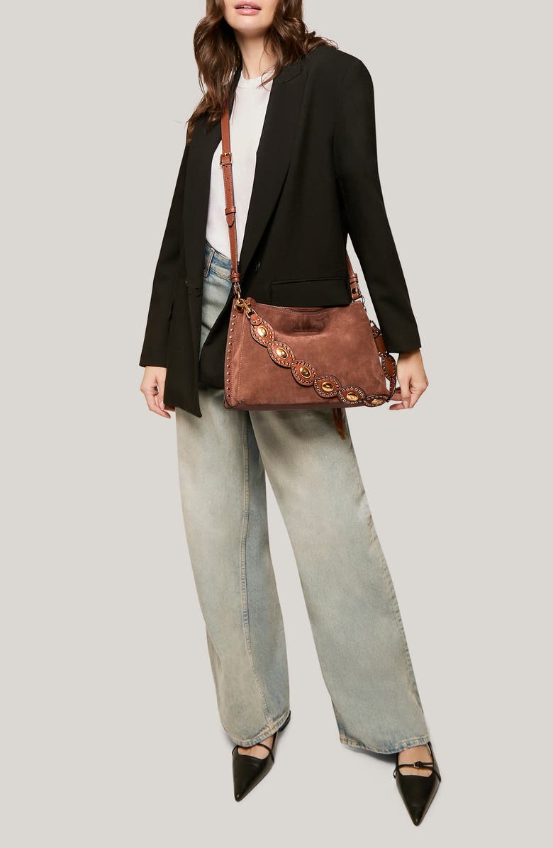 AIMEE Roma Shoulder Bag, Alternate, color, Nutshell Suede