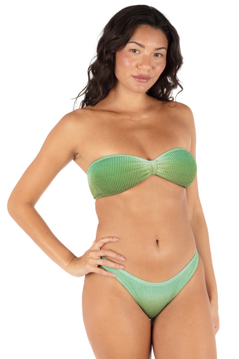 Ombré Scrunch Bandeau Strapless Bikini Top, Alternate, color, KELP OMBRE