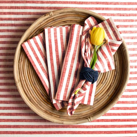 Linen Dinner Napkins - Amalfi Stripe, 20" x 20" Inch
