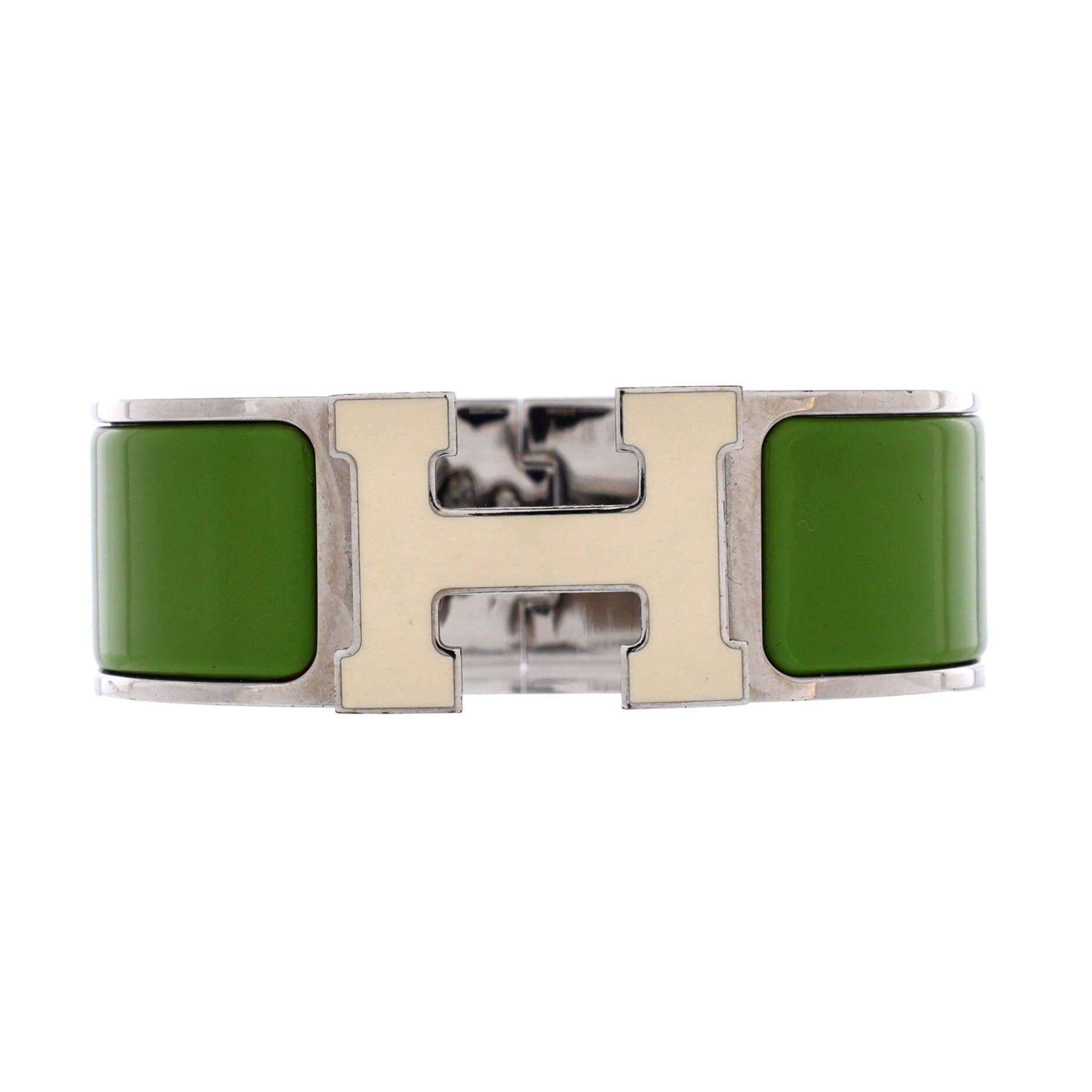 Pre-Owned Hermes Clic H Bracelet Enamel Wide, Main, color, Green