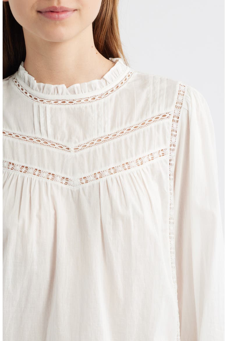 Reyna Lace Inset Cotton Peasant Top, Alternate, color, WHITE