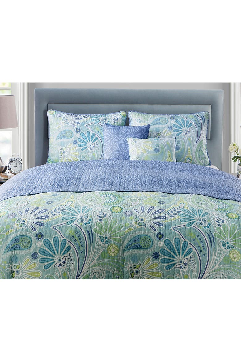 Harmony Reversible Blue Paisley Quilt Set - King, Alternate, color, BLUE