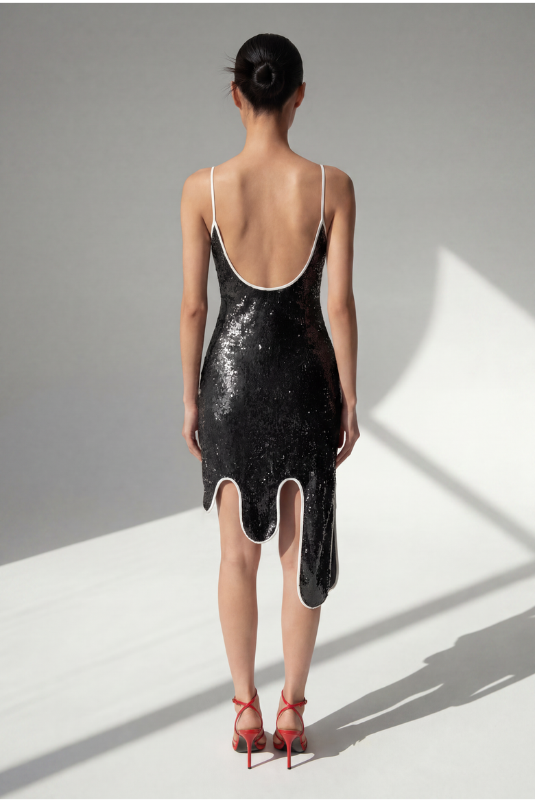 Sequin Wavy Dress, Alternate, color, Black