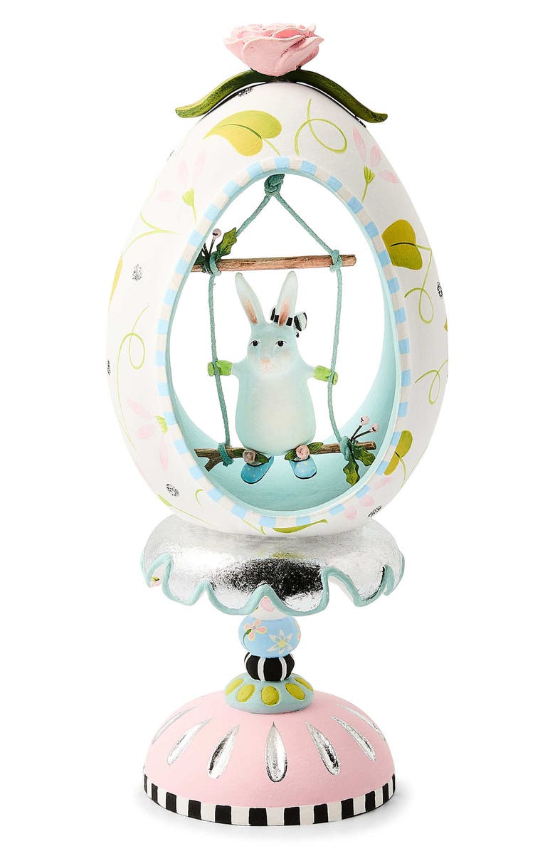 MACKENZIE CHILDS Patience Brewster Rabit Pedestal Egg Figurine, Main, color, White