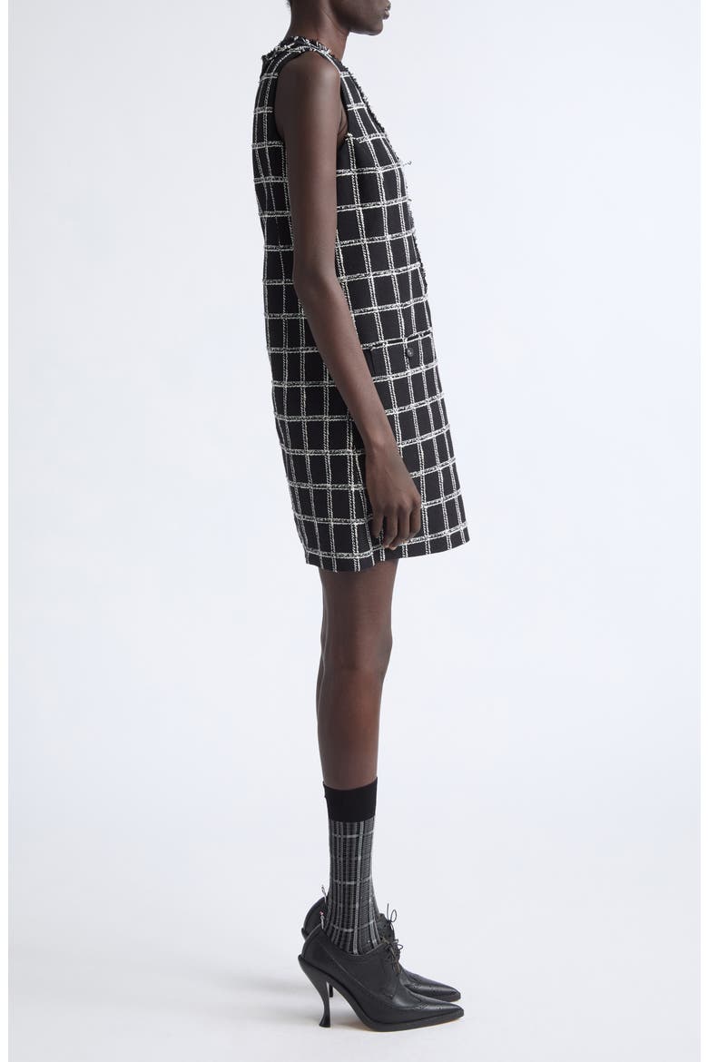 Fray Edge Windowpane Check V-Neck Cardigan Dress, Alternate, color, BLACK