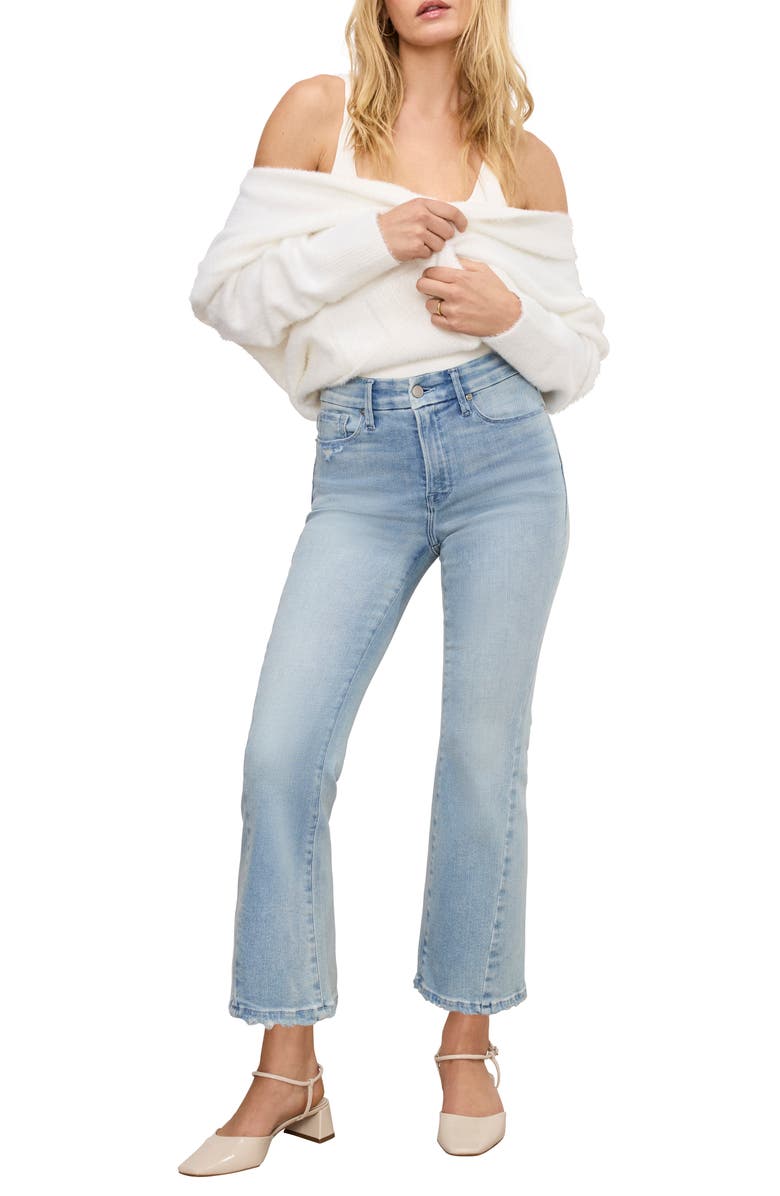 Good American Soft-Tech Good Legs High Waist Distressed Crop Mini Bootcut Jeans, Alternate, color, Indigo743