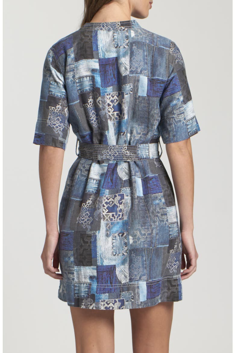 Patchwork Print Belted Dress, Alternate, color, INDIGO MULTI
