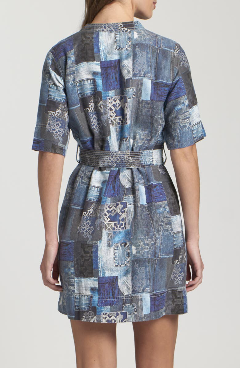 APNY Patchwork Print Belted Dress, Alternate, color, Indigo Multi
