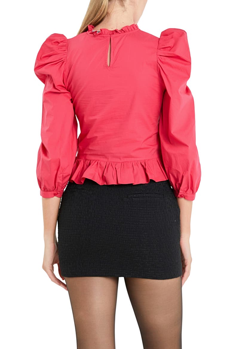 Smocked Puff Shoulder Poplin Top, Alternate, color, CRIMSON RED