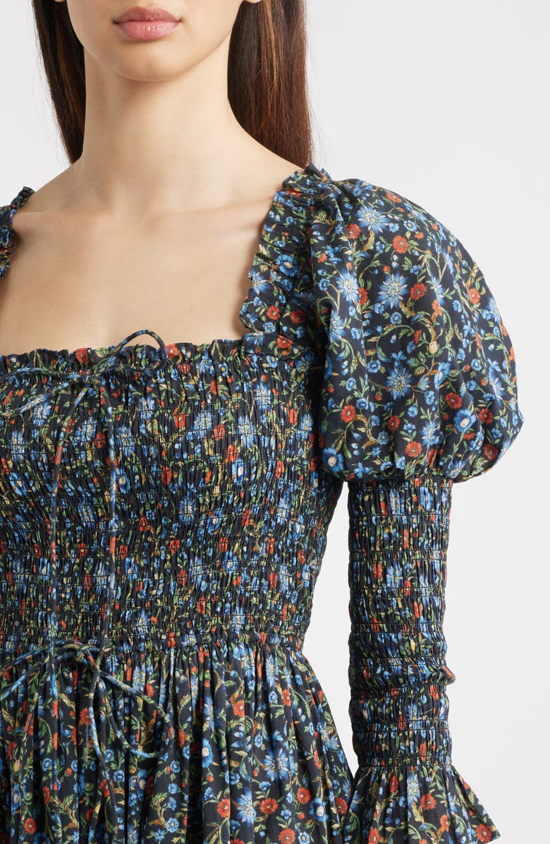 DÔEN Bijou Floral Midi Dress, Alternate, color, Noir Prairie De Montagne