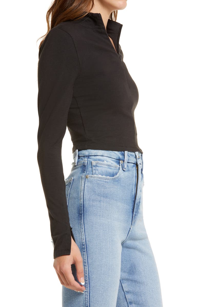 Good American Zip Mock Sleeve Top, Alternate, color, 