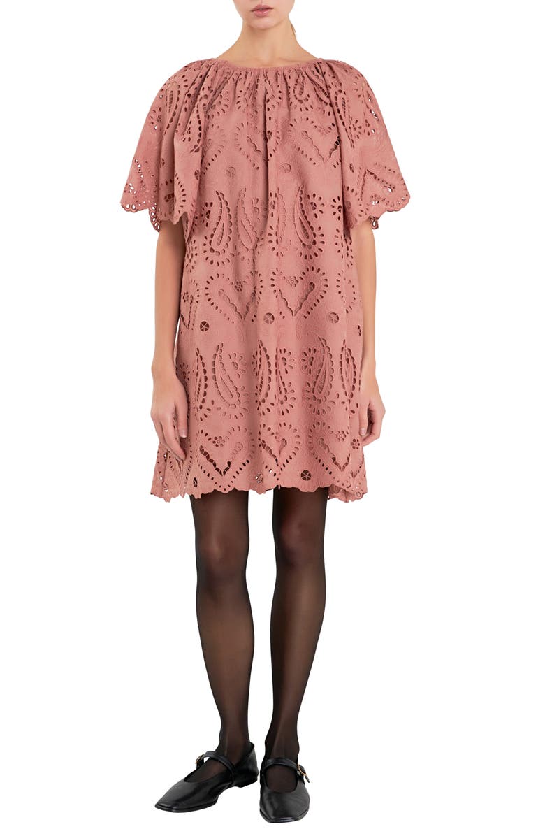 English Factory Paisley Eyelet Shift Dress, Main, color, 