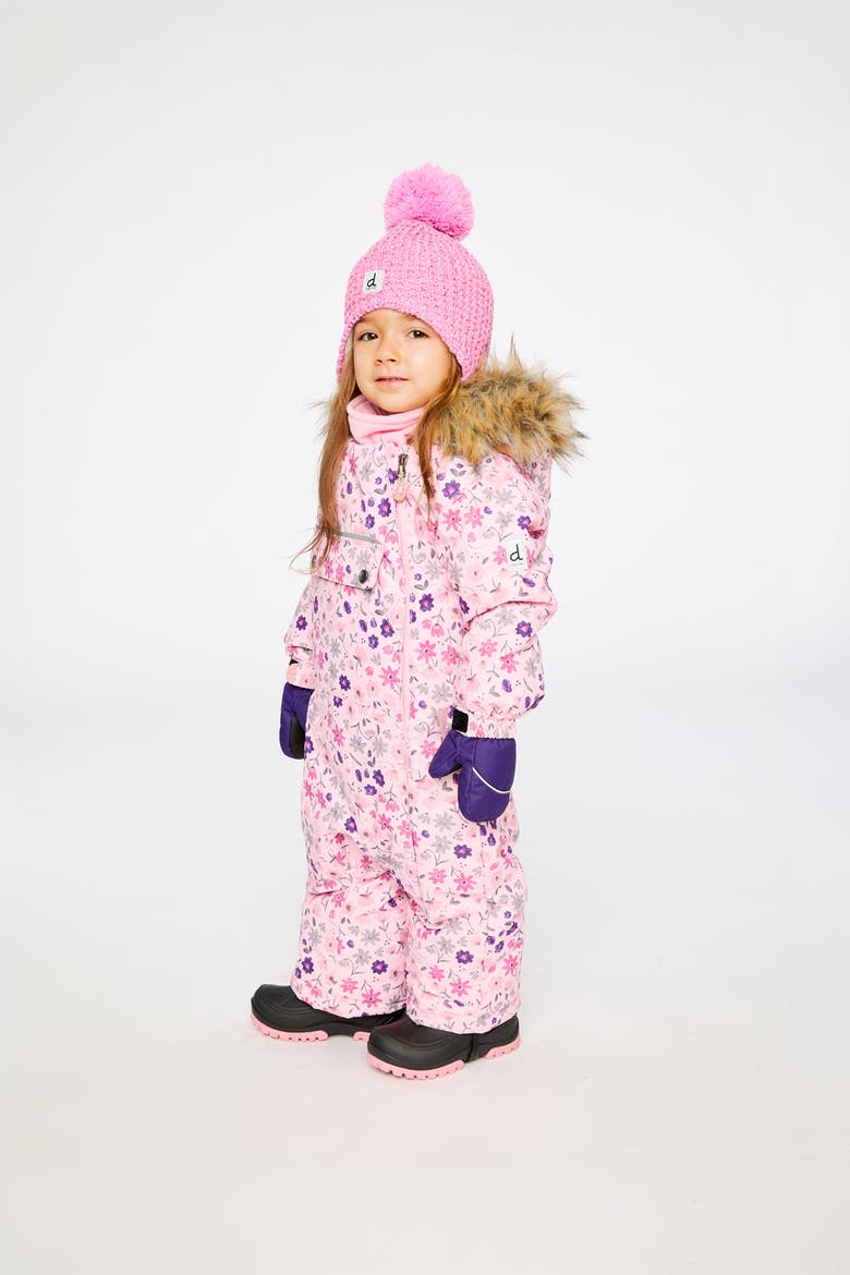 Play Mini Flower Faux Fur Hood Car Seat One Piece Snowsuit, Alternate, color, Rose Printed Mini-Flowers