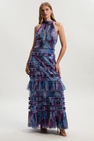 Karen Millen Tulle Layered Halter Neck Maxi Dress