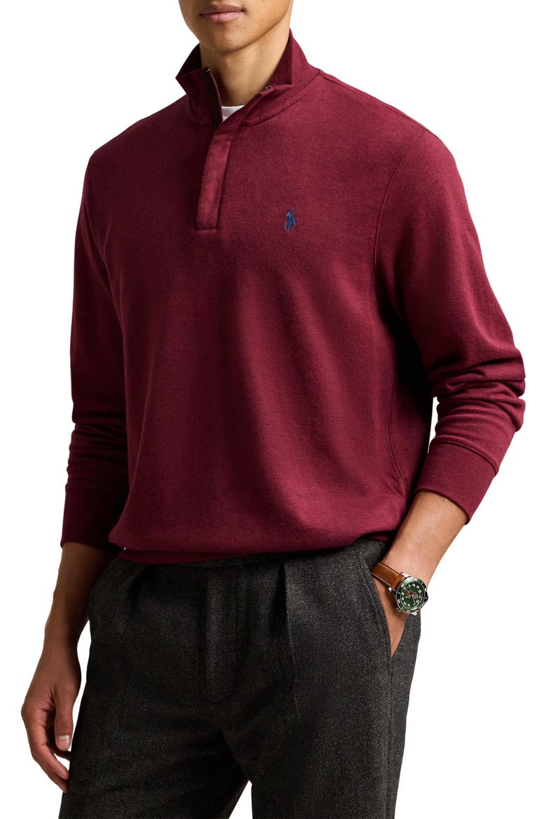 Cotton Blend Quarter Zip Pullover, Main, color, VINTAGE PORT HEATHER/ C7976