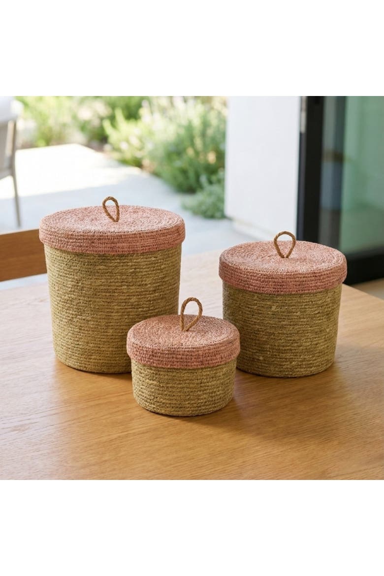 Hydra Woven Seagrass Nesting Canisters Set of 3, Rose, Alternate, color, Rose