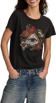Lucky Brand Tattoo Pyramid Eye Rhinestone Cotton Graphic T-Shirt