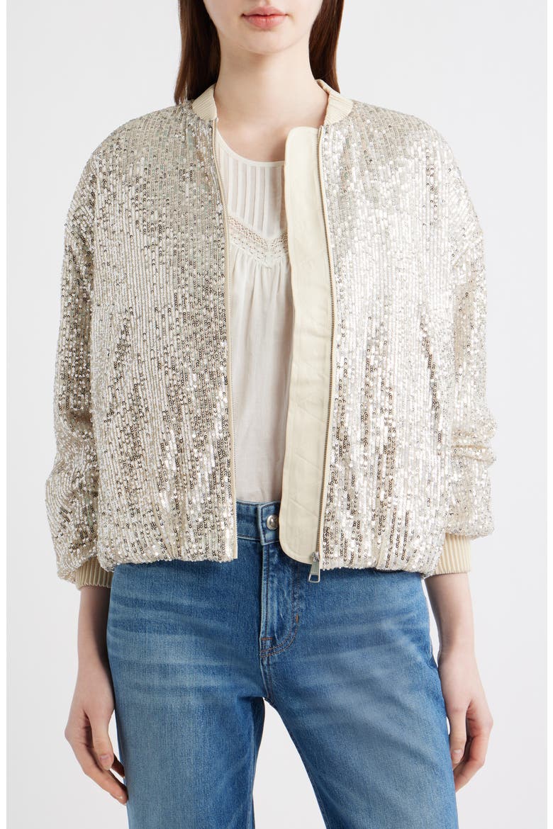 Jilloi Sequin Bomber Jacket, Alternate, color, OPEN BEIGE