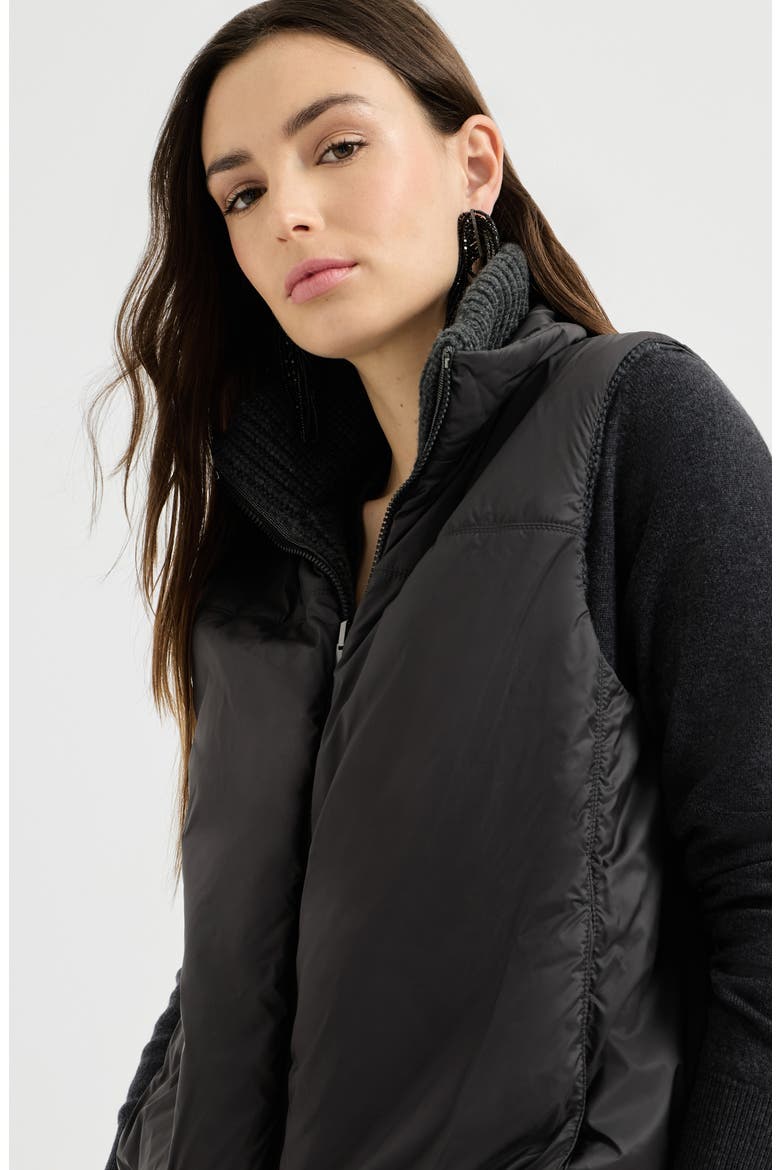 Cashmere Feather yarn reversible knit down vest with monili, Alternate, color, Lignite