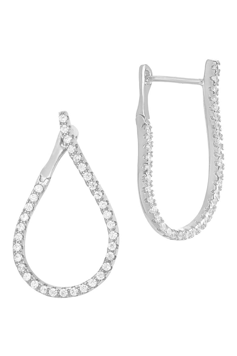 14K Rose Gold Plated Brass CZ Studded Drop Earrings, Alternate, color, SILVER