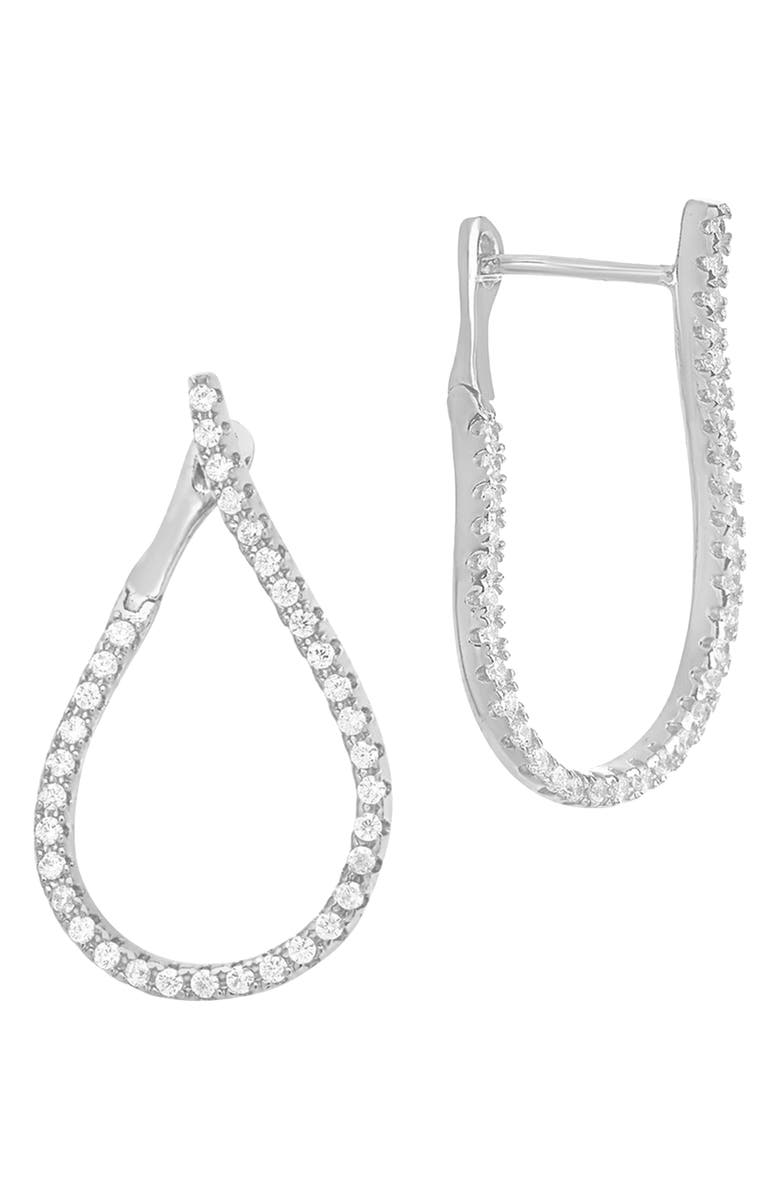 Sterling Forever 14K Rose Gold Plated Brass CZ Studded Drop Earrings, Alternate, color, Silver