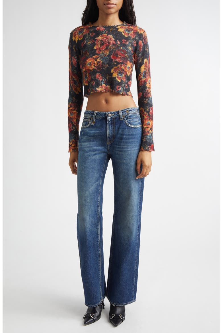 Floral Cashmere Crop Sweater, Alternate, color, RED FLORAL MULTI