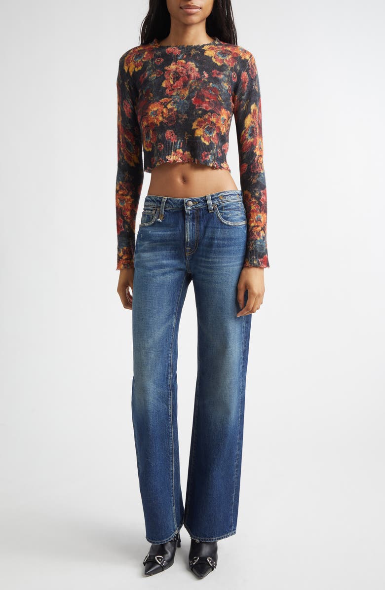 R13 Floral Cashmere Crop Sweater, Alternate, color, Red Floral Multi