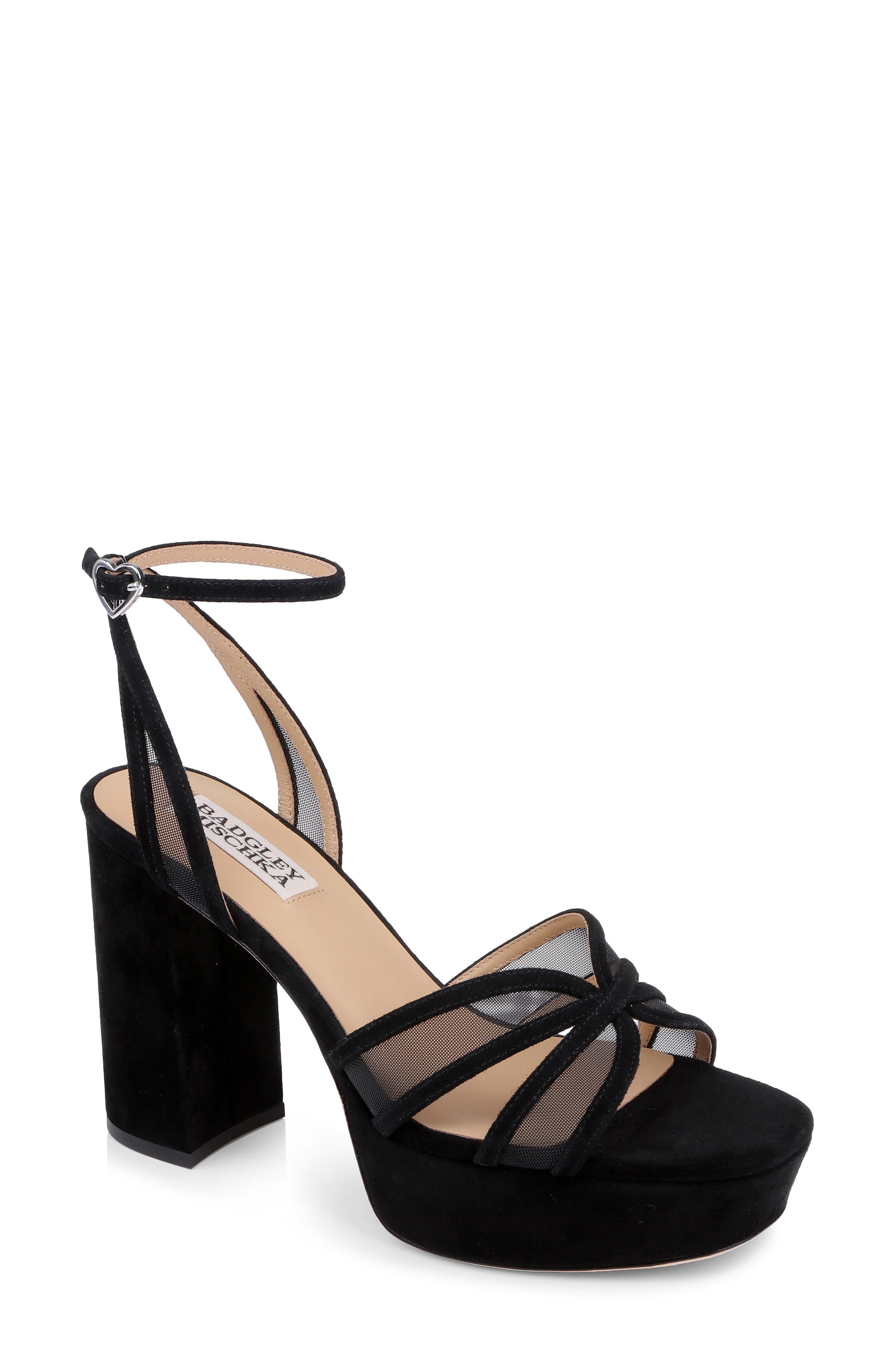 Badgley Mischka Collection Yohana Platform Ankle Strap Sandal, Main, color, Black Suede