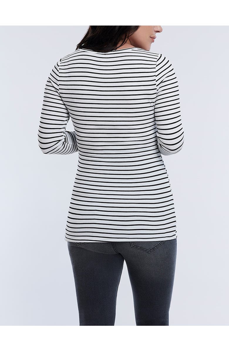 MOTHERHOOD MATERNITY Square Neck Rib Knit Long Sleeve Tee, Alternate, color, White/Black Stripe