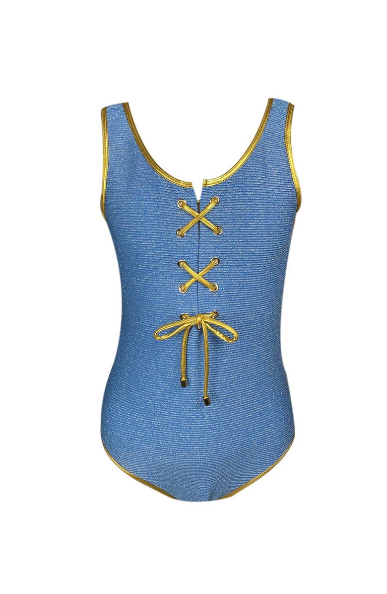 NESSI BYRD Kids' Casual Eyelet Detail Blue One-Piece Swimsuit, Main, color, Blue