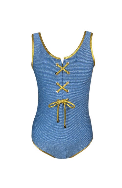 Nessi Byrd Kids' Casual Eyelet Detail Blue One-piece Swimsuit