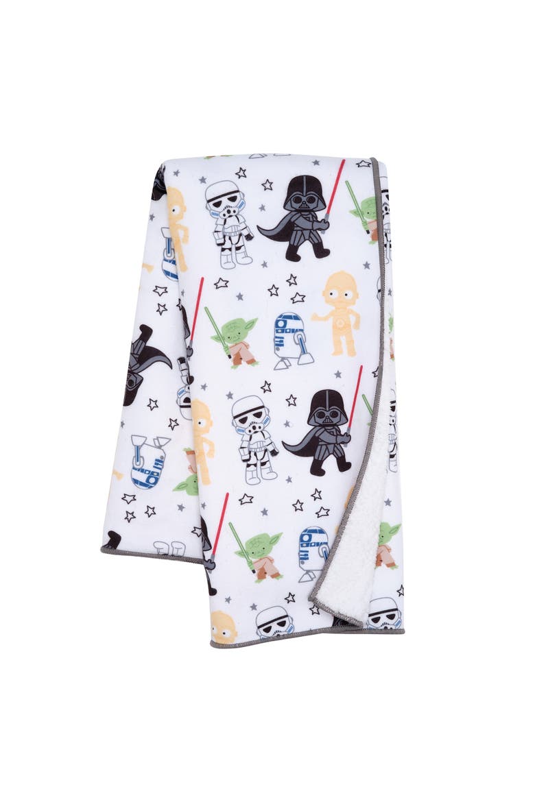 Star Wars Classic Fleece Baby Blanket - Yoda/Darth Vader/R2-D2/C-3PO, Main, color, White