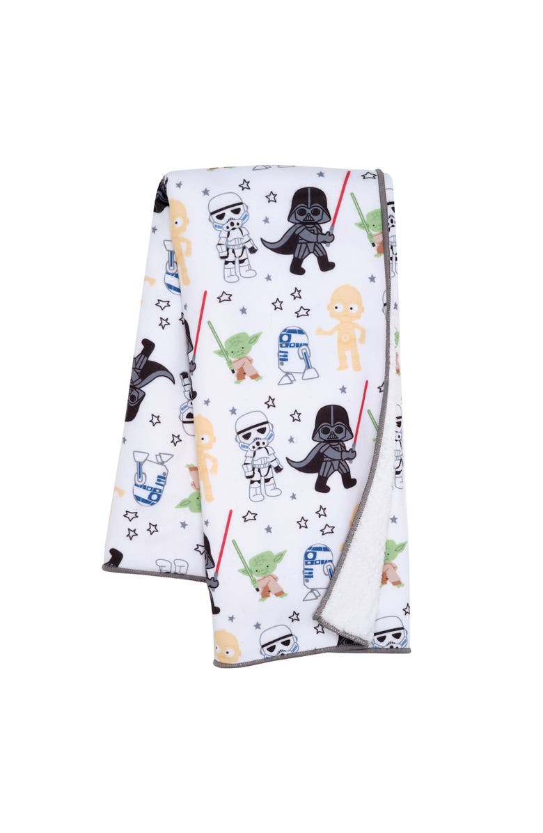 Lambs & Ivy Star Wars Classic Fleece Baby Blanket - Yoda/Darth Vader/R2-D2/C-3PO, Main, color, White