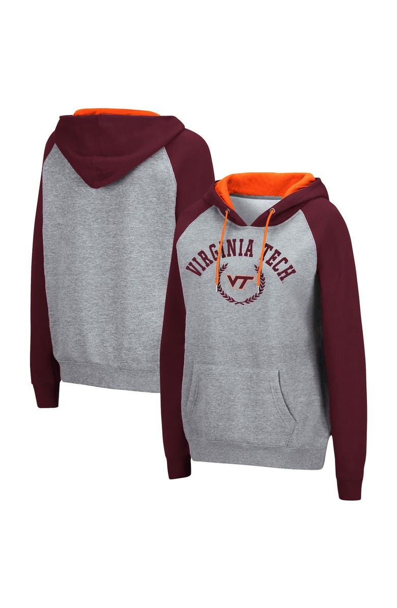 COLOSSEUM Women's Colosseum Heathered Gray Virginia Tech Hokies Contrast Raglan Pullover Hoodie, Main, color, 