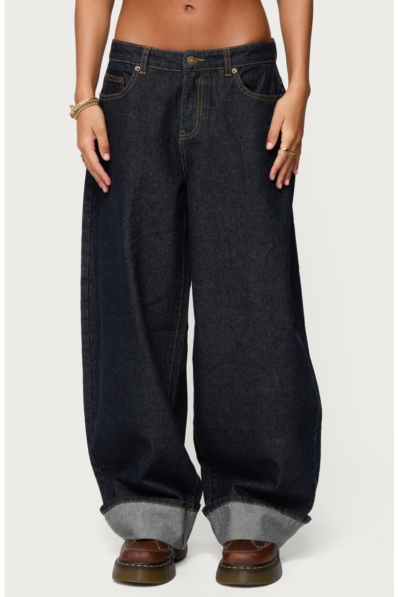 Kella Oversized Low Rise Cuffed Wide Leg Jeans, Main, color, INDIGO-BLUE-RAW-WASH