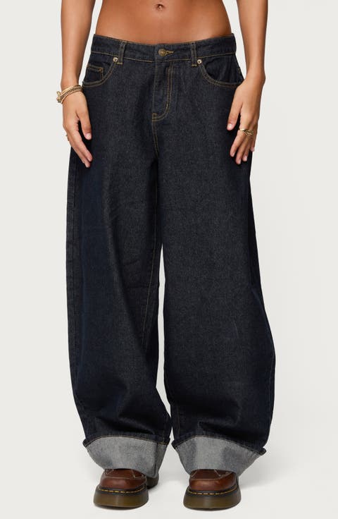 Kella Oversized Low Rise Cuffed Wide Leg Jeans