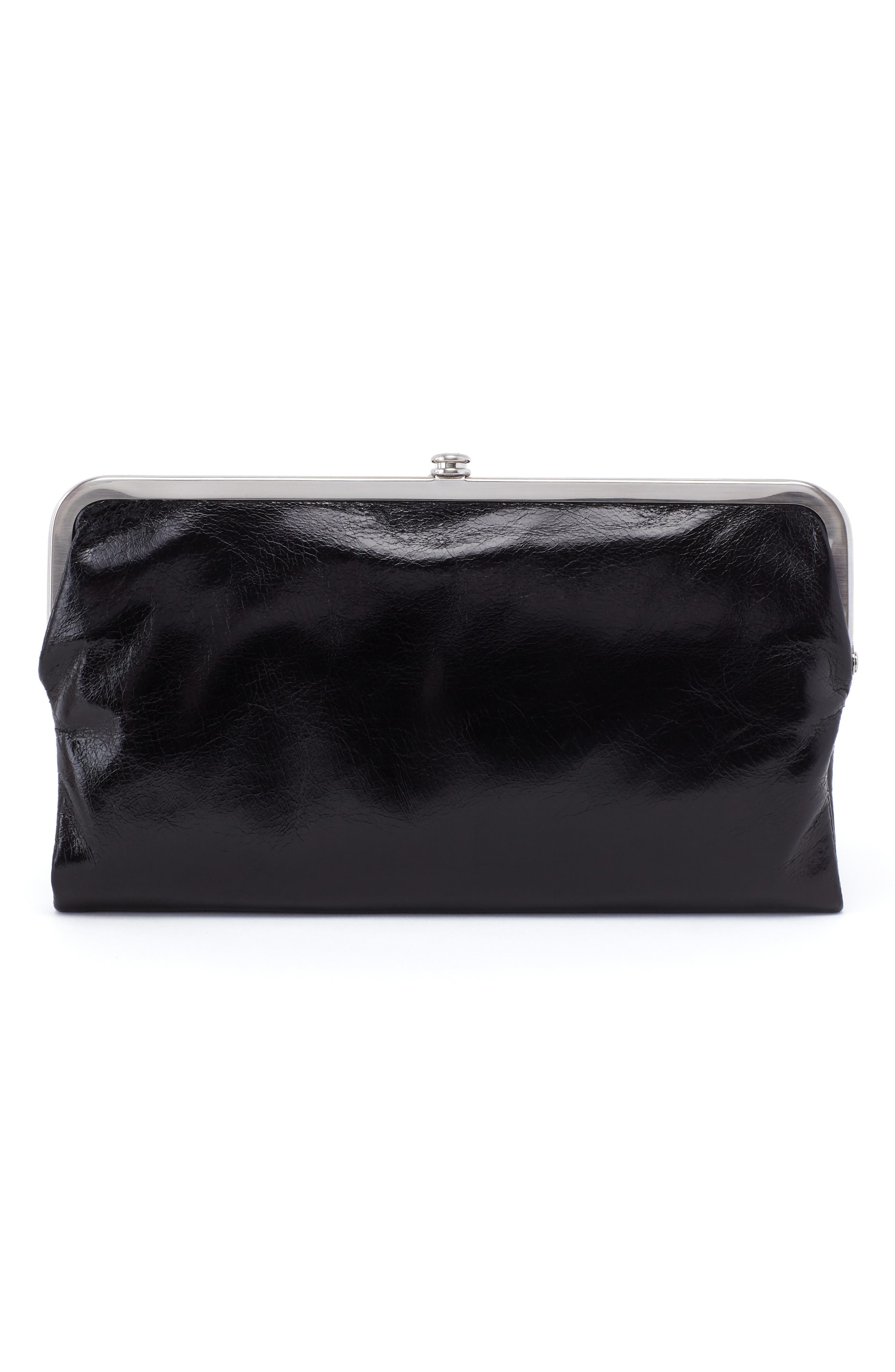 Lauren Leather Double Frame Clutch, Alternate, color, BLACK