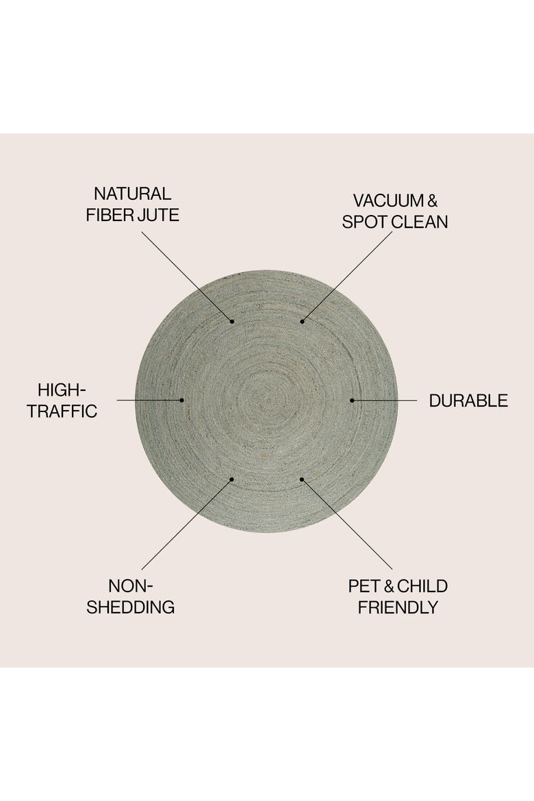 Zara Braided Coastal Cottage Round Jute Round Area Rug, Alternate, color, Gray