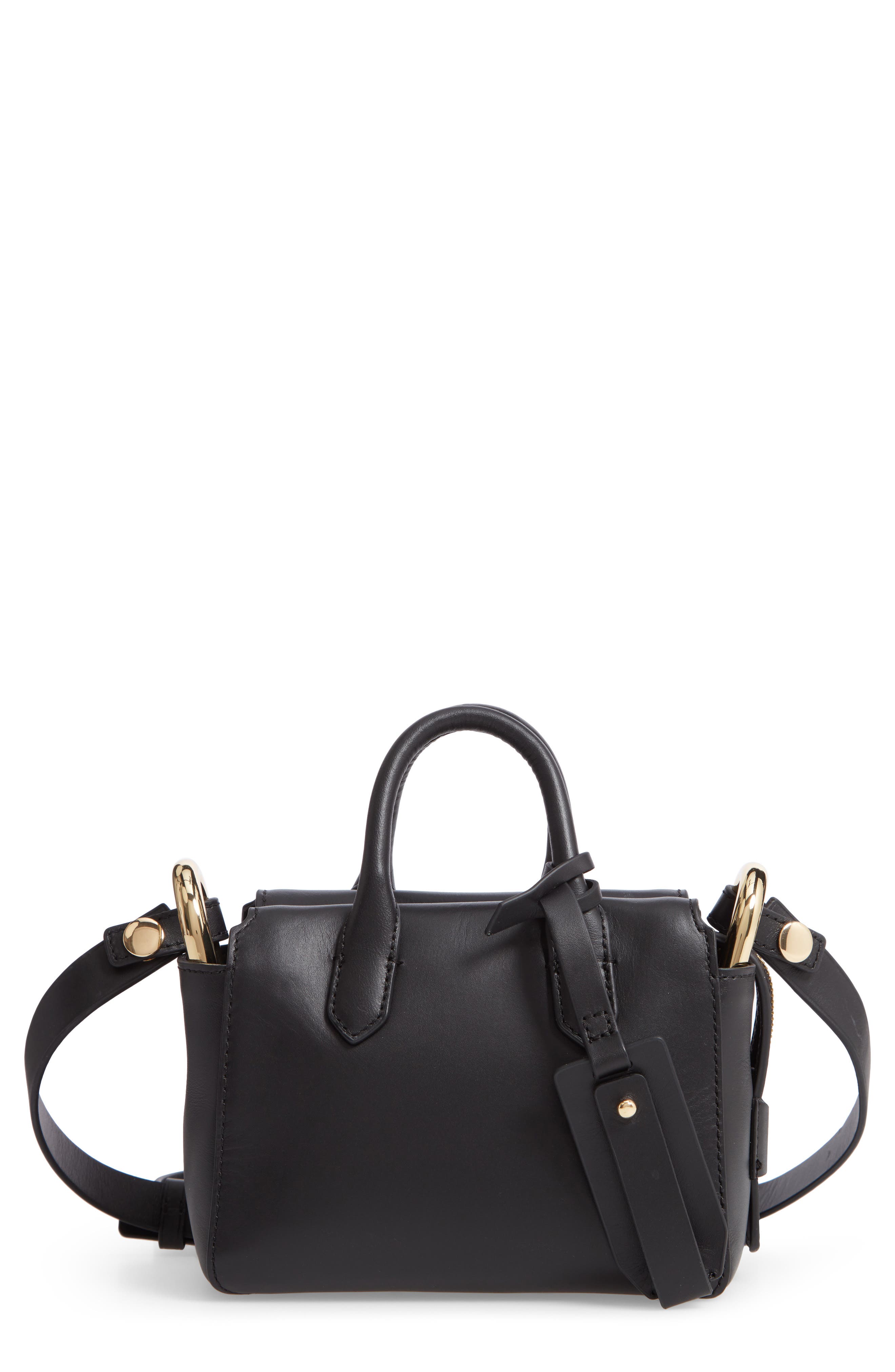 Mini Harper Leather Satchel, Main, color, BLACK